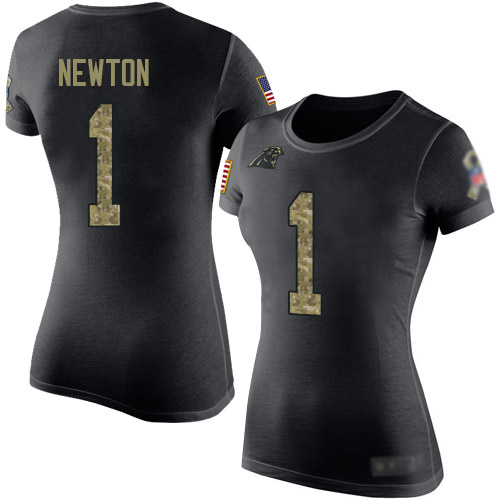 Carolina Panthers Black Camo Women Cam Newton Salute to Service NFL Football #1 T Shirt->women nfl jersey->Women Jersey